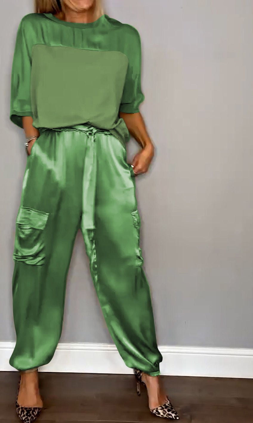 WOMEN'S SATIN TWO - PIECE CARGO TROUSER SUMMER SET - Zarino Newstyle