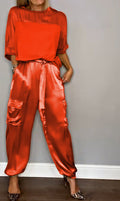 WOMEN'S SATIN TWO - PIECE CARGO TROUSER SUMMER SET - Zarino Newstyle