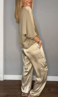 WOMEN'S SATIN TWO - PIECE CARGO TROUSER SUMMER SET - Zarino Newstyle