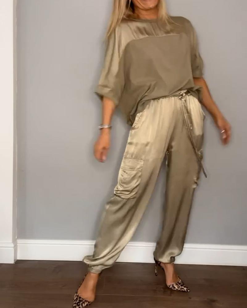 WOMEN'S SATIN TWO - PIECE CARGO TROUSER SUMMER SET - Zarino Newstyle
