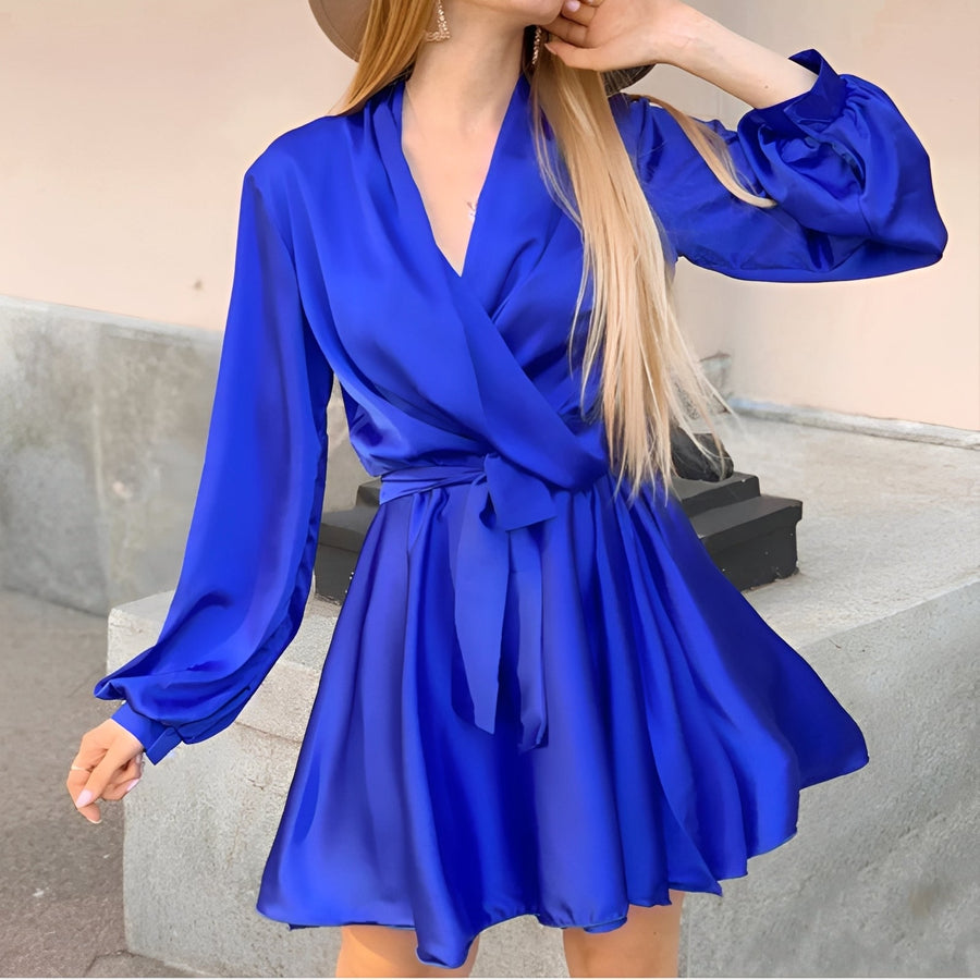 WOMEN'S SATIN WRAP MIDI DRESS - Zarino Newstyle