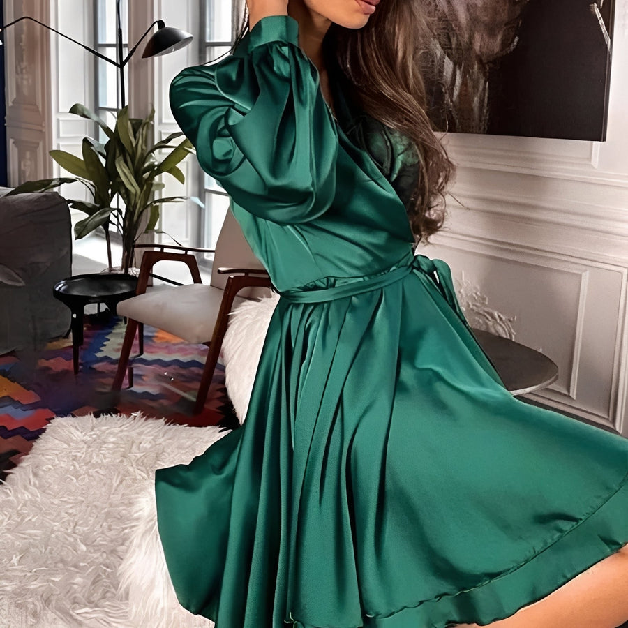 WOMEN'S SATIN WRAP MIDI DRESS - Zarino Newstyle
