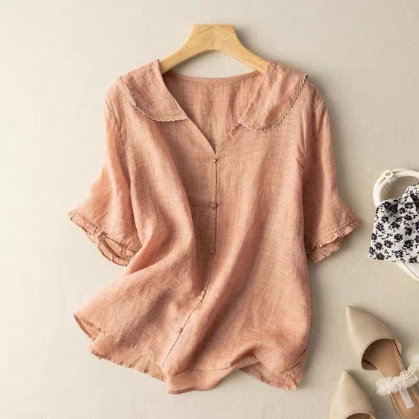 WOMEN'S SCALLOPED COLLAR RELAXED SUMMER BLOUSE