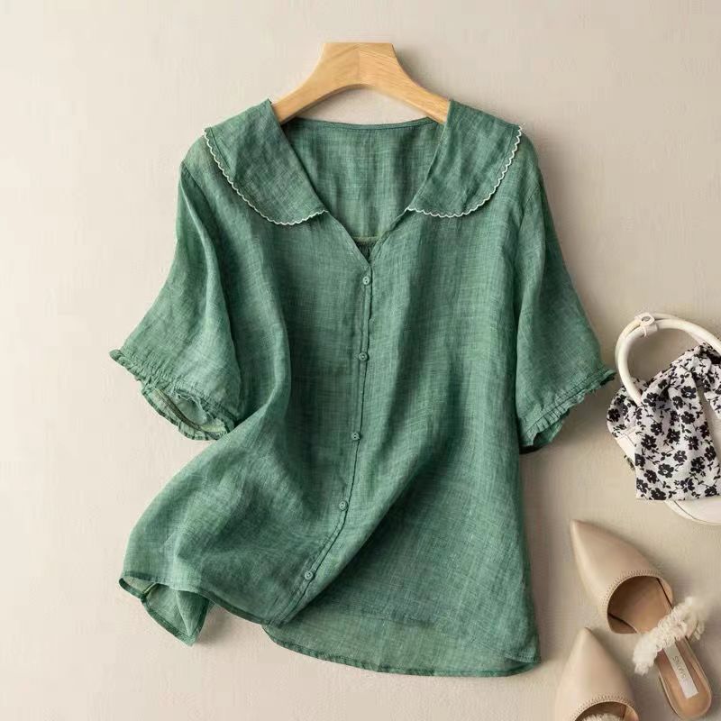 WOMEN'S SCALLOPED COLLAR RELAXED SUMMER BLOUSE - Zarino Newstyle