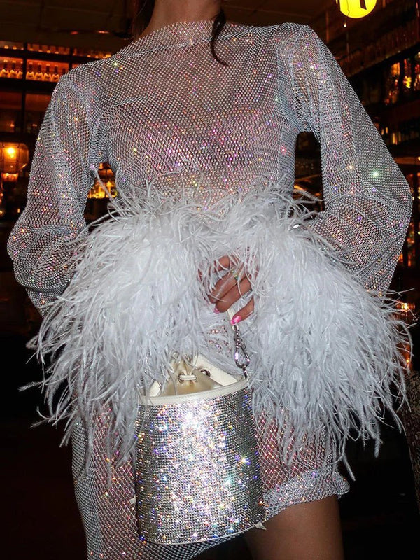 WOMEN'S SEQUIN FEATHER MINI DRESS