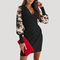 WOMEN'S SHEER SLEEVE V - NECK WRAP SUMMER MINI DRESS - Zarino Newstyle