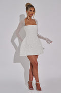 WOMEN'S SHIMMERING EMBELLISHED MINI DRESS WITH LONG SLEEVES - Zarino Newstyle