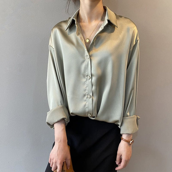 WOMEN'S SILK VINTAGE COLLAR BUTTON-DOWN BLOUSE