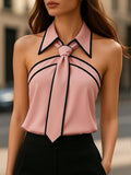 WOMEN'S SLEEVELESS HALTER NECK BLOUSE WITH CONTRAST TRIM - Zarino Newstyle
