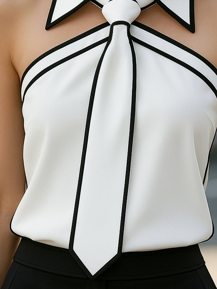 WOMEN'S SLEEVELESS HALTER NECK BLOUSE WITH CONTRAST TRIM - Zarino Newstyle