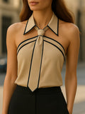 WOMEN'S SLEEVELESS HALTER NECK BLOUSE WITH CONTRAST TRIM - Zarino Newstyle