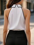 WOMEN'S SLEEVELESS HALTER NECK BLOUSE WITH CONTRAST TRIM - Zarino Newstyle