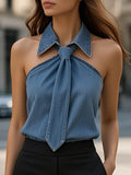 WOMEN'S SLEEVELESS HALTER NECK TIE BLOUSE - Zarino Newstyle