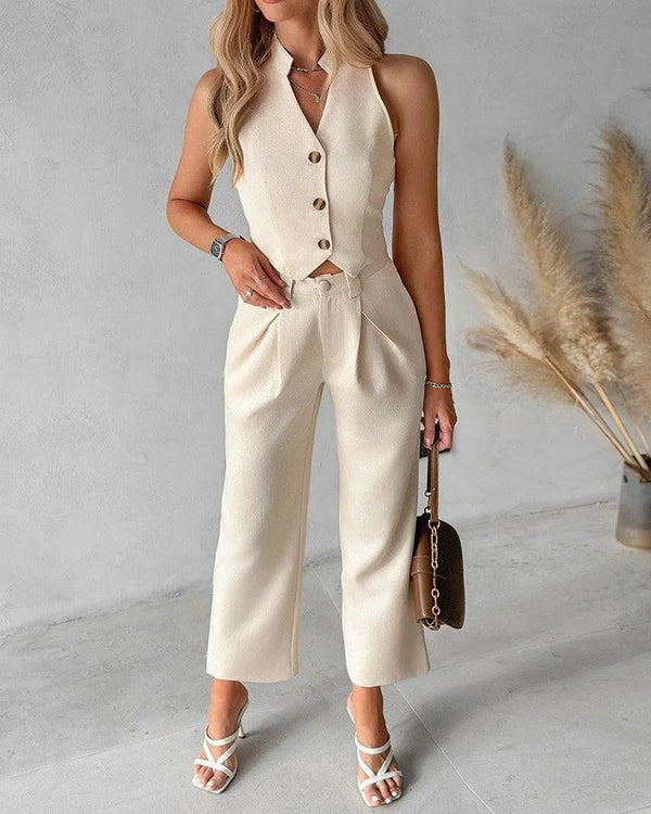 WOMEN'S SLEEVELESS LAPEL WAISTCOAT CO - ORD - Zarino Newstyle