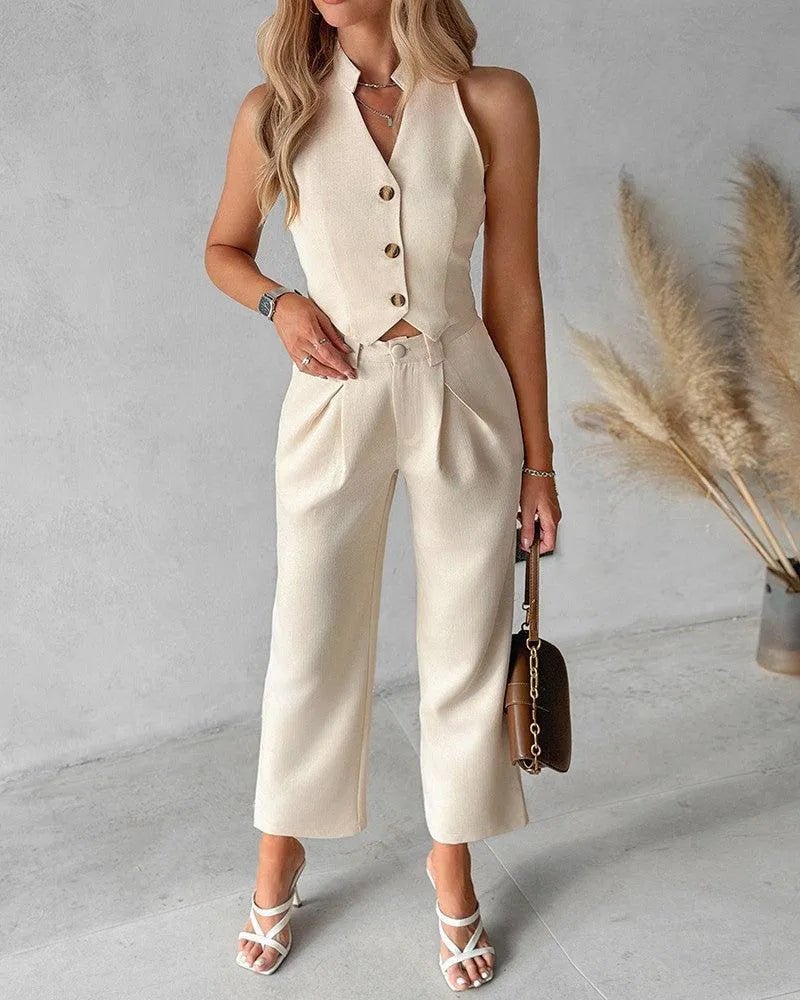 WOMEN'S SLEEVELESS LAPEL WAISTCOAT CO - ORD - Zarino Newstyle