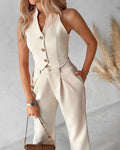 WOMEN'S SLEEVELESS LAPEL WAISTCOAT CO - ORD - Zarino Newstyle