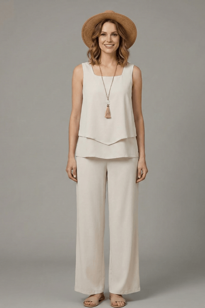 WOMEN'S SLEEVELESS TOP & WIDE LEG PRINTED SUMMER SET - Zarino Newstyle