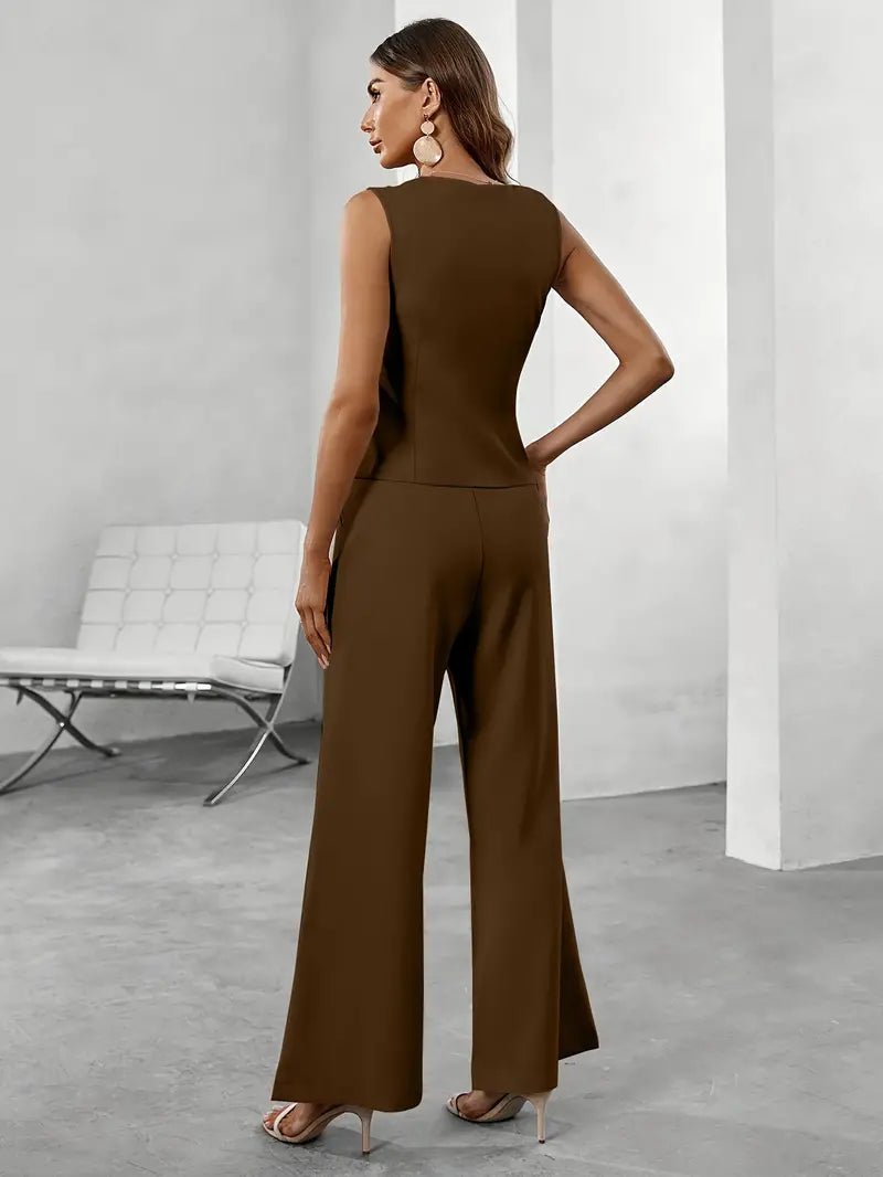 WOMEN'S SLEEVELESS VEST & WIDE LEG TROUSER SET - Zarino Newstyle