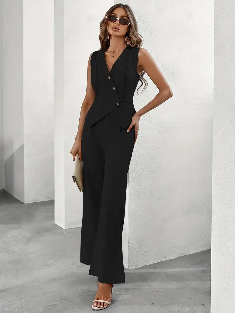 WOMEN'S SLEEVELESS VEST & WIDE LEG TROUSER SET - Zarino Newstyle