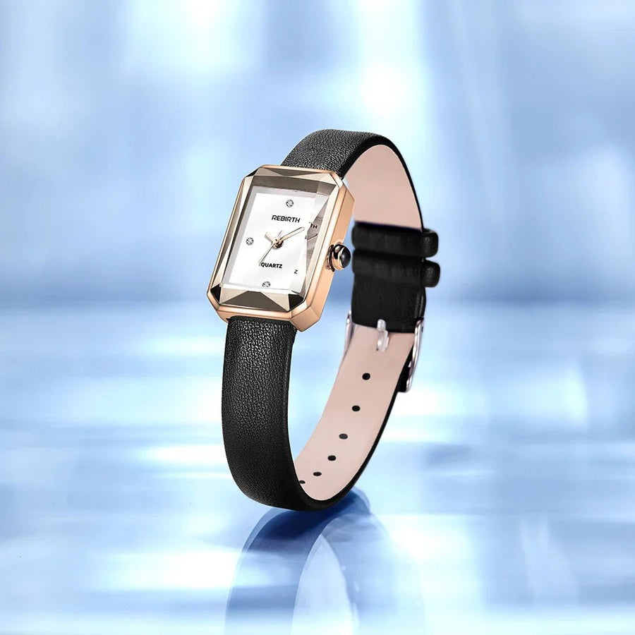 WOMEN'S SLIM RECTANGULAR LEATHER STRAP QUARTZ WATCH - Zarino Newstyle