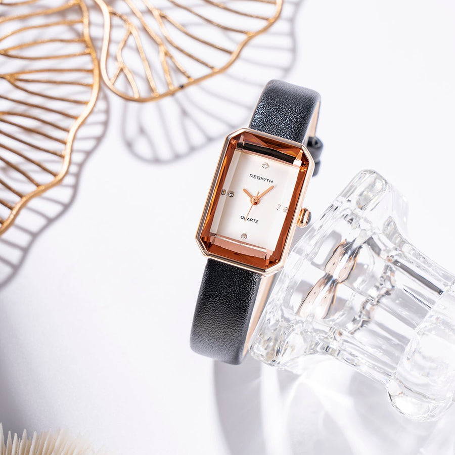 WOMEN'S SLIM RECTANGULAR LEATHER STRAP QUARTZ WATCH - Zarino Newstyle