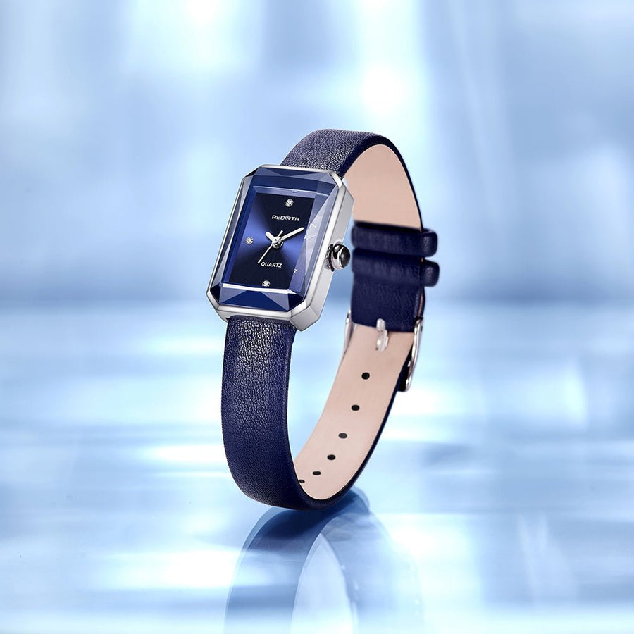 WOMEN'S SLIM RECTANGULAR LEATHER STRAP QUARTZ WATCH - Zarino Newstyle