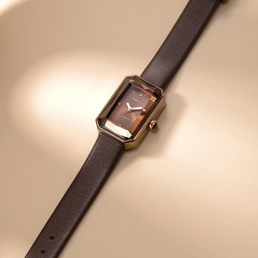 WOMEN'S SLIM RECTANGULAR LEATHER STRAP QUARTZ WATCH - Zarino Newstyle