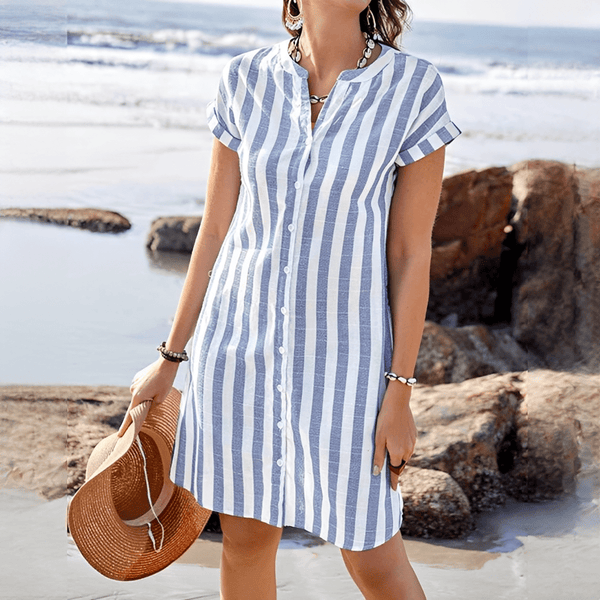 WOMEN'S STRIPED BUTTON - DOWN MIDI SUMMER SHIRT DRESS - Zarino Newstyle