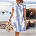 WOMEN'S STRIPED BUTTON - DOWN MIDI SUMMER SHIRT DRESS - Zarino Newstyle