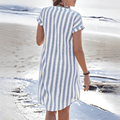 WOMEN'S STRIPED BUTTON - DOWN MIDI SUMMER SHIRT DRESS - Zarino Newstyle