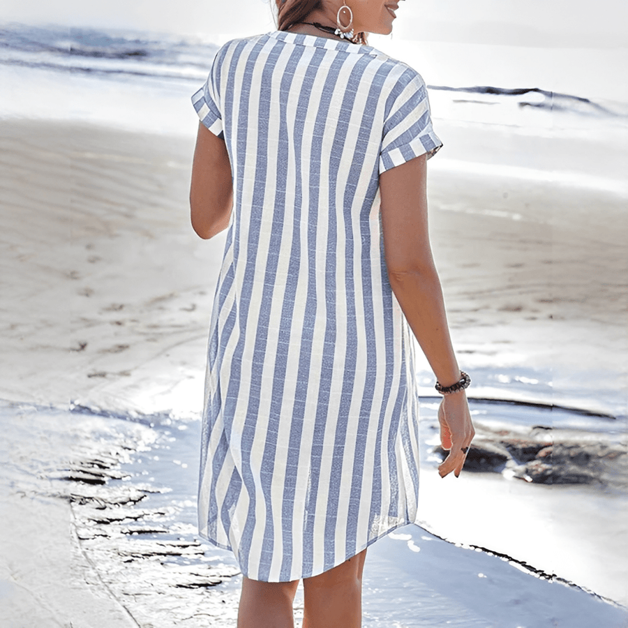 WOMEN'S STRIPED BUTTON - DOWN MIDI SUMMER SHIRT DRESS - Zarino Newstyle