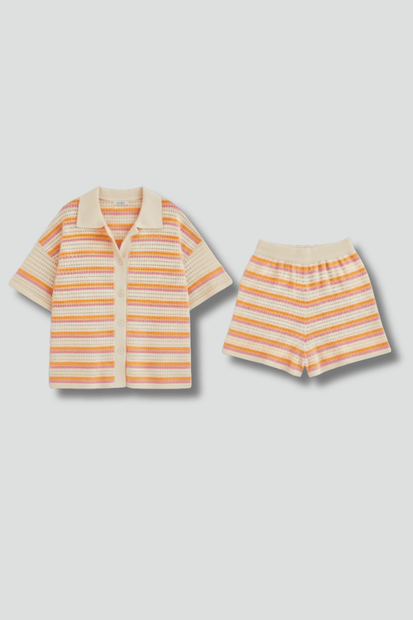WOMEN'S STRIPED BUTTON SHIRT & SHORTS SUMMER CO - ORD SET - Zarino Newstyle