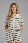 WOMEN'S STRIPED BUTTON SHIRT & SHORTS SUMMER CO - ORD SET - Zarino Newstyle