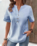 WOMEN'S STRIPED MANDARIN COLLAR SUMMER BLOUSE - Zarino Newstyle