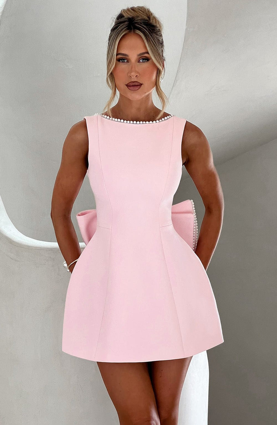 WOMEN'S STRUCTURED BOW BACK SUMMER MINI DRESS - Zarino Newstyle