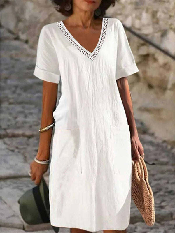 WOMEN'S SUMMDRESSER V NECK STRAIGHT - Zarino Newstyle