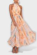 WOMEN'S SUMMER ABSTRACT PRINT HALTER NECK MAXI DRESS - Zarino Newstyle