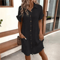WOMEN'S SUMMER BUTTON DOWN SHIRT DRESS WITH POCKETS - Zarino Newstyle