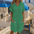 WOMEN'S SUMMER BUTTON DOWN SHIRT DRESS WITH POCKETS - Zarino Newstyle