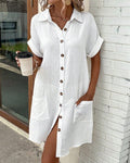 WOMEN'S SUMMER BUTTON DOWN SHIRT DRESS WITH POCKETS - Zarino Newstyle