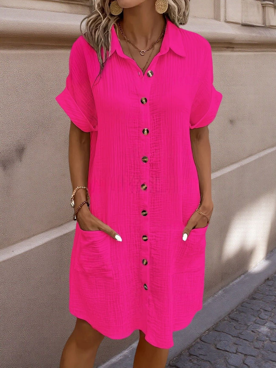 WOMEN'S SUMMER BUTTON DOWN SHIRT DRESS WITH POCKETS - Zarino Newstyle