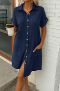 WOMEN'S SUMMER BUTTON DOWN SHIRT DRESS WITH POCKETS - Zarino Newstyle