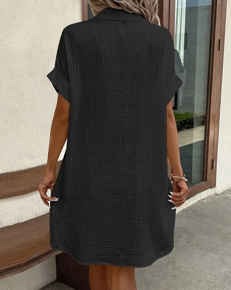 WOMEN'S SUMMER BUTTON DOWN SHIRT DRESS WITH POCKETS - Zarino Newstyle