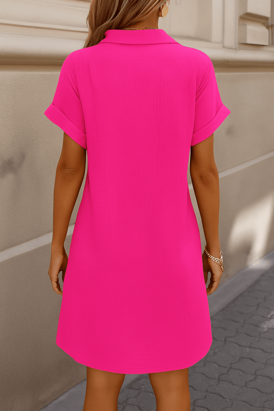 WOMEN'S SUMMER BUTTON DOWN SHIRT DRESS WITH POCKETS - Zarino Newstyle