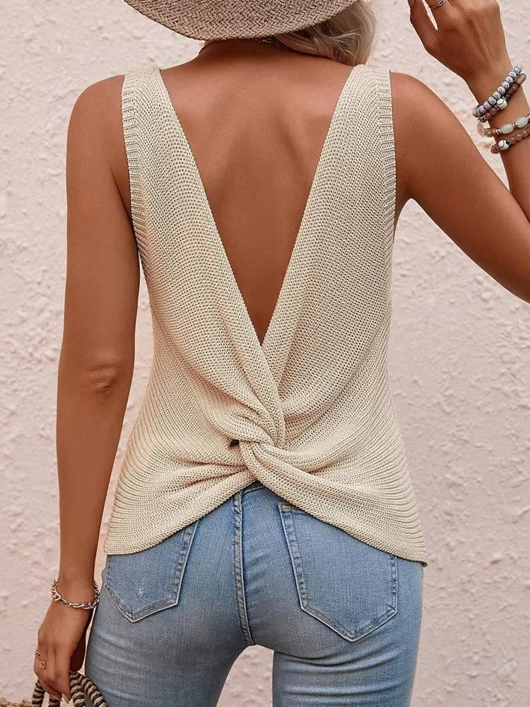 WOMEN'S SUMMER DEEP V - BACK TWIST TANK TOP - Zarino Newstyle
