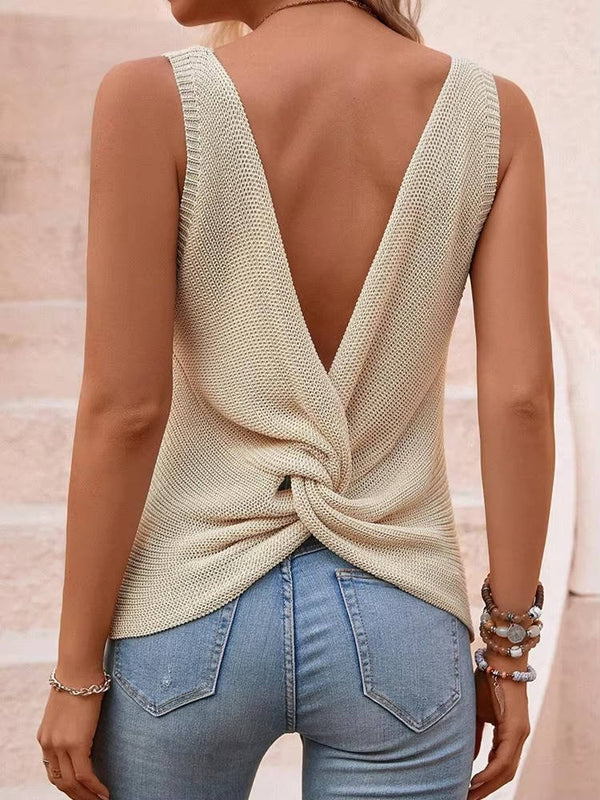 WOMEN'S SUMMER DEEP V-BACK TWIST TANK TOP