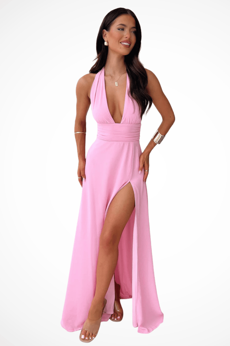 WOMEN'S SUMMER DEEP V HALTER NECK MAXI DRESS - Zarino Newstyle