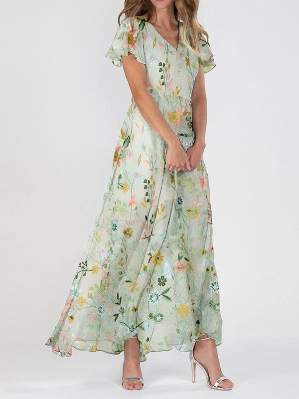 WOMEN'S SUMMER FLORAL V NECK MAXI DRESS - Zarino Newstyle