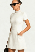 WOMEN'S SUMMER PEARL TRIM MINI DRESS - Zarino Newstyle