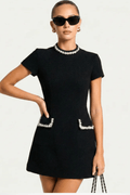 WOMEN'S SUMMER PEARL TRIM MINI DRESS - Zarino Newstyle